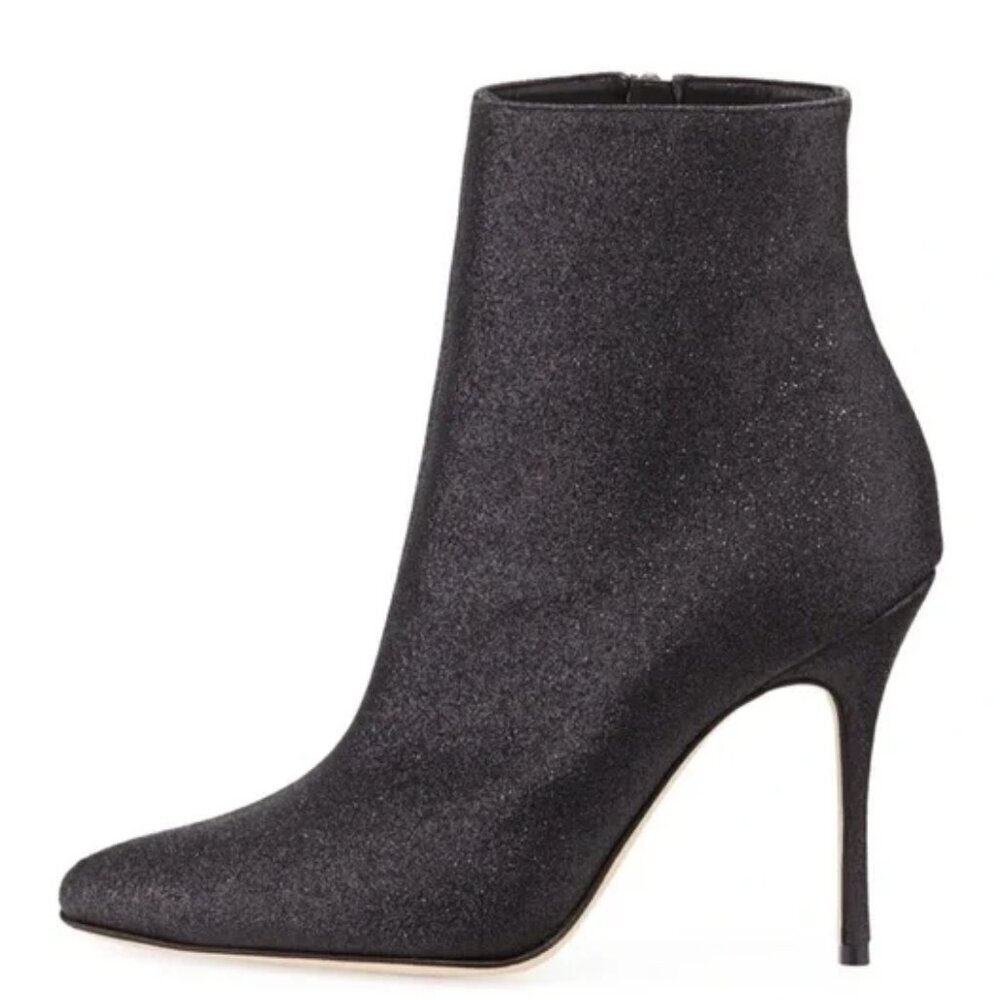 MANOLO BLAHNIK Insopolo Glitter Booties In Black